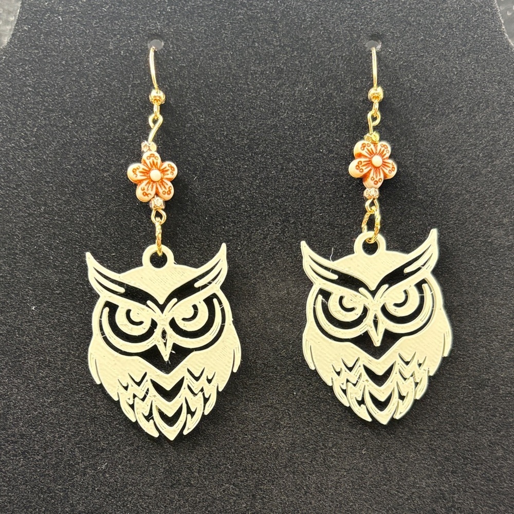 Owl Dangle Earrings | Floral Connector Lightweight Boho Jewelry Gold-Tone Hooks - Picture 4 of 7